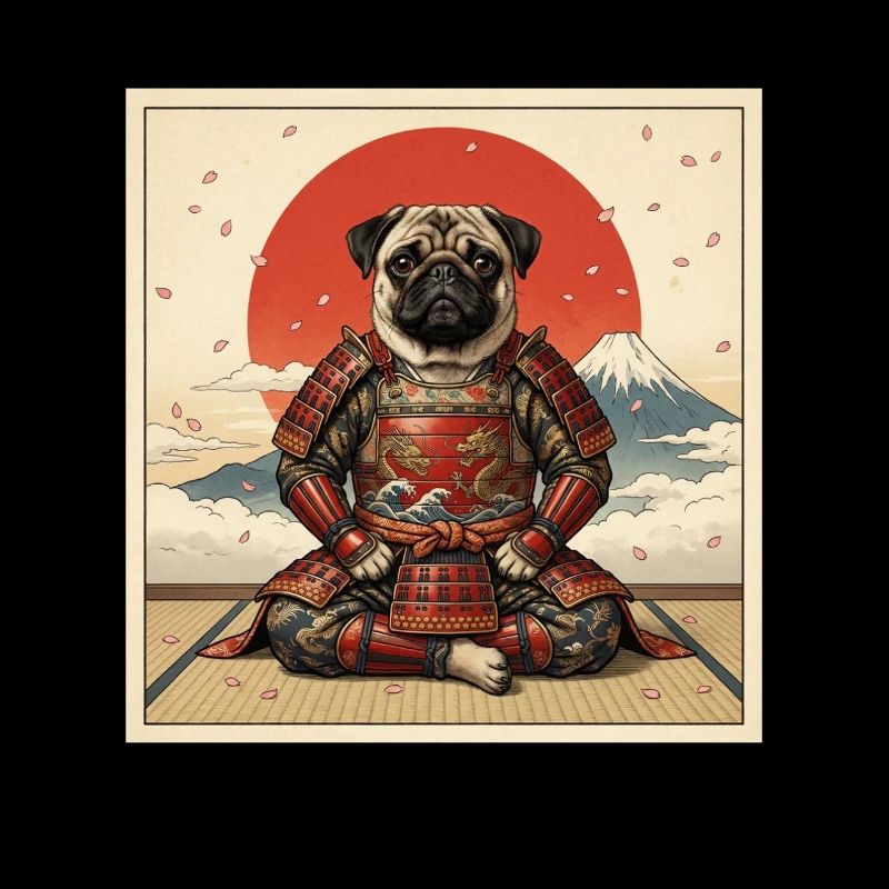 Samurai Pug Dog Warrior Japanese Art Design