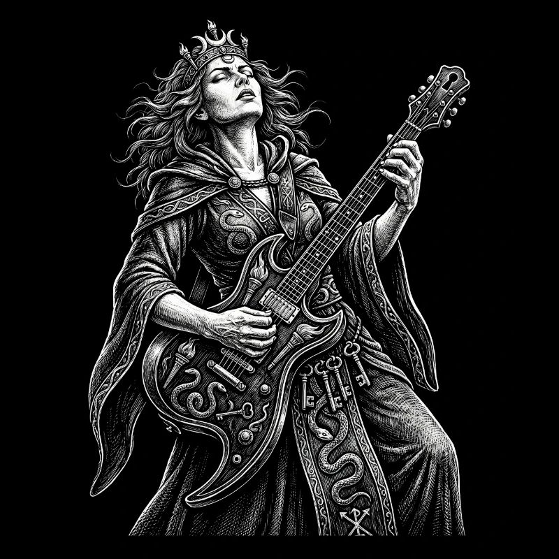 Hecate plays guitar