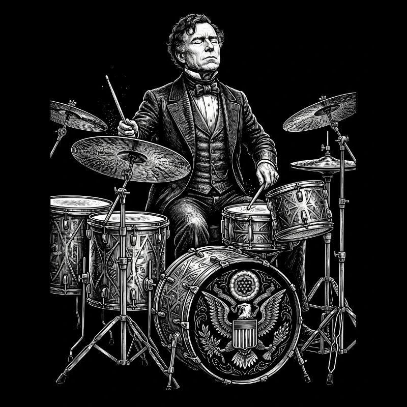 Franklin Pierce plays drums