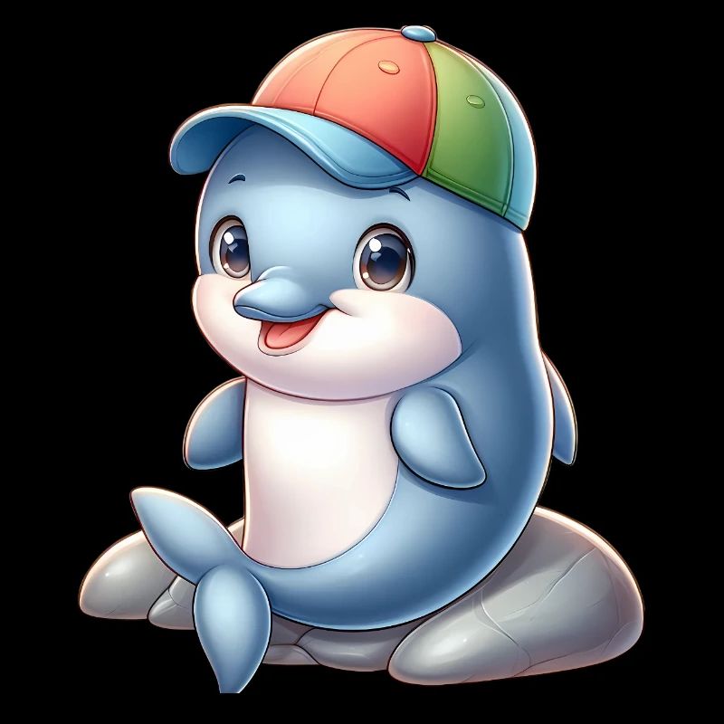 Cheerful dolphin with rainbow cap