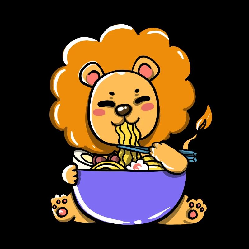Süßer Löwe isst Ramen Suppe