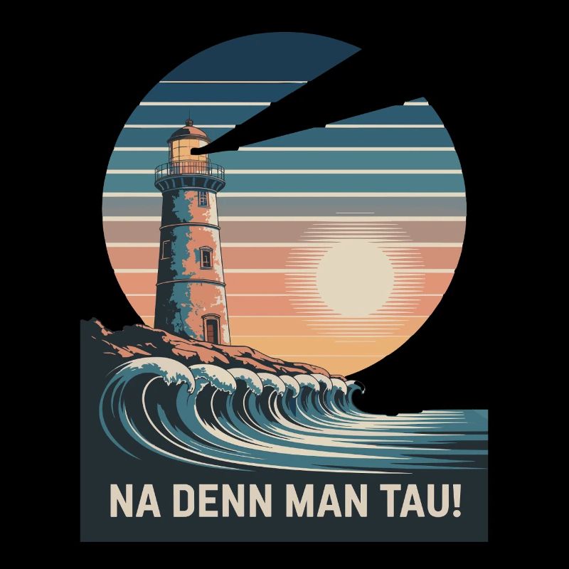 Na denn man tau - lighthouse and wave in the