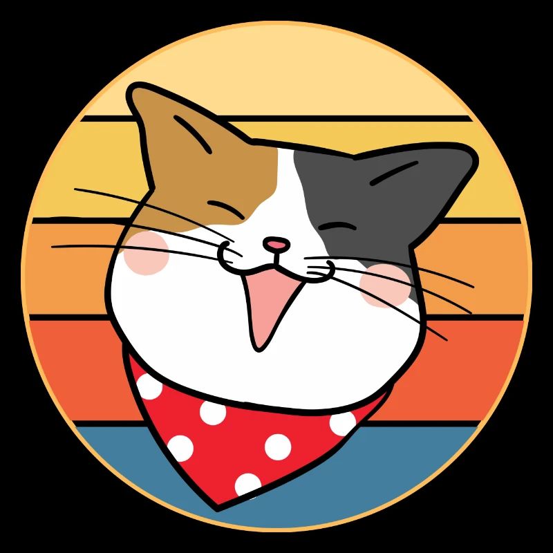 Drôle mignon Kawaii chat visage rétro coucher de soleil