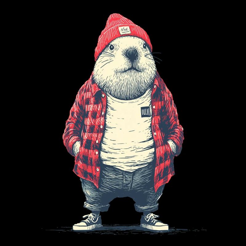 Beaver in red plaided jacket
