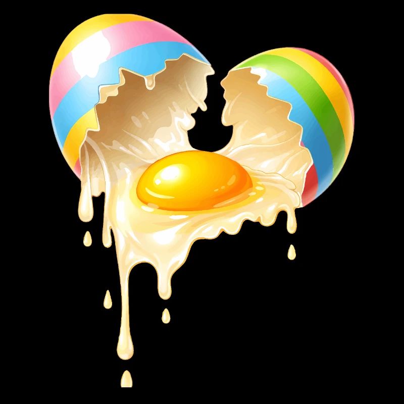 Broken Easter egg with flowing egg yolk