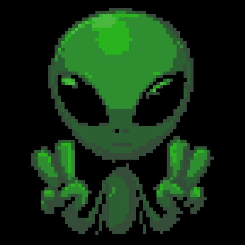 Pixel grünes Alien-Friedenszeichen