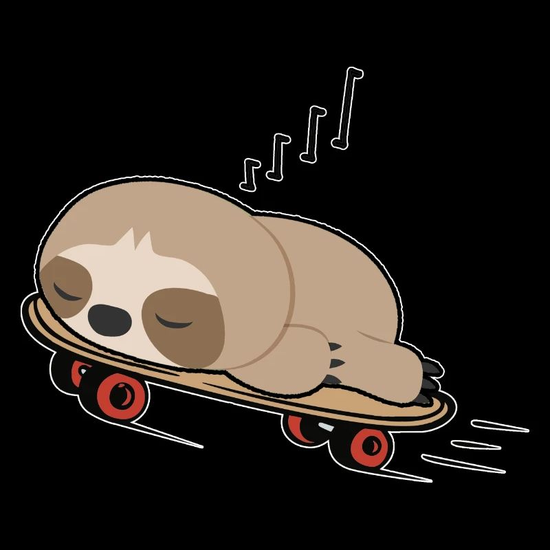 Skateboarder Sloth Sleeps Tired Cartoon Funny