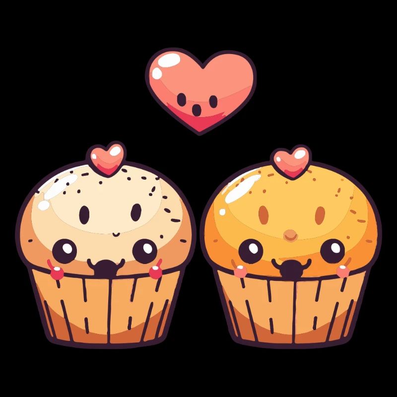 Cupcake Paar Liebe Herz Comic