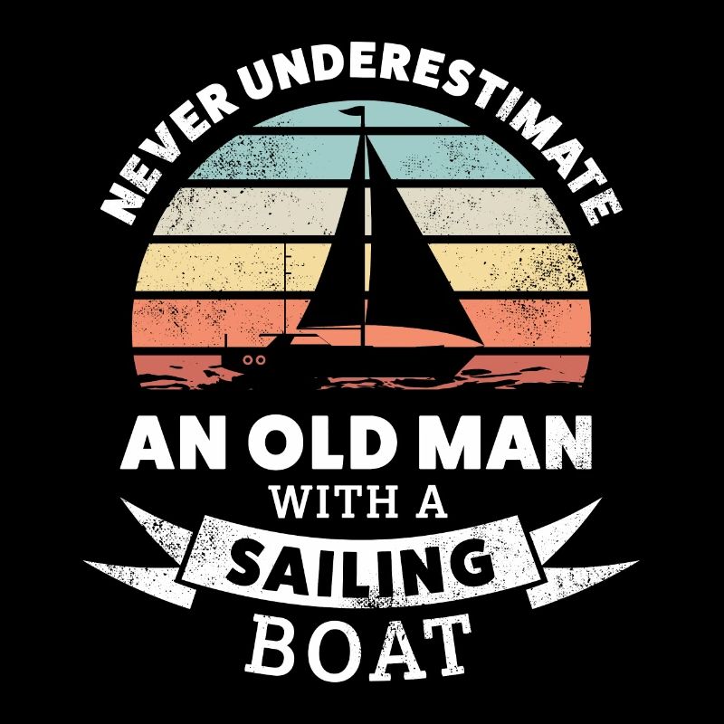 Lustiger alter Mann mit einem Segelbootgeschenk