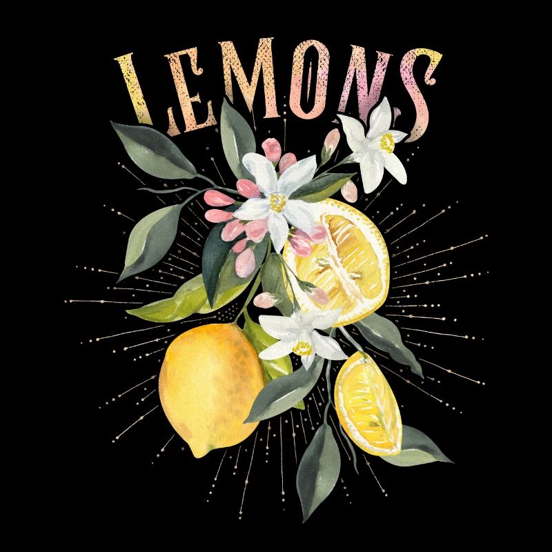 Lemon, botanical illustration, lemon blossoms