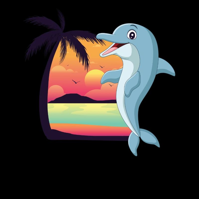 Dolphin Beach Palm Tree Sunset