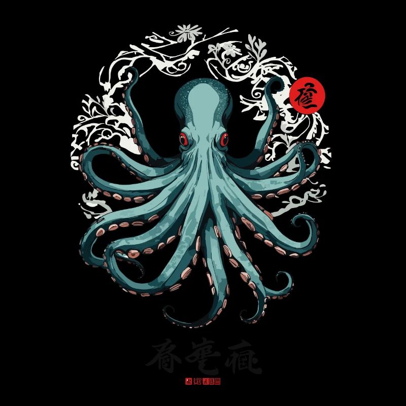 Conception d’affiche japonaise Octopus Ukiyo-E Kanji