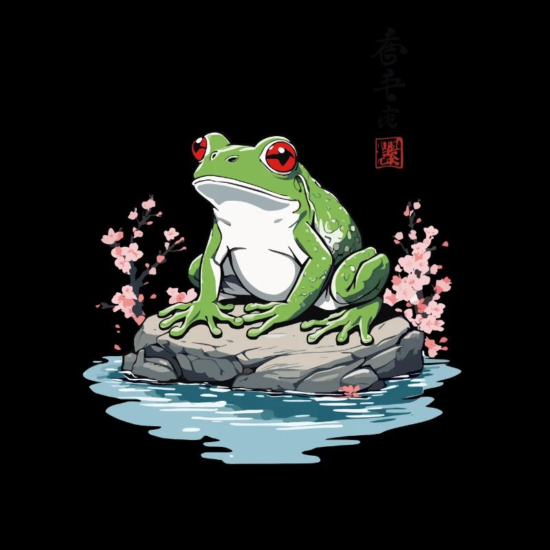 Japanese Frog Ukiyo-E Vintage Artwork