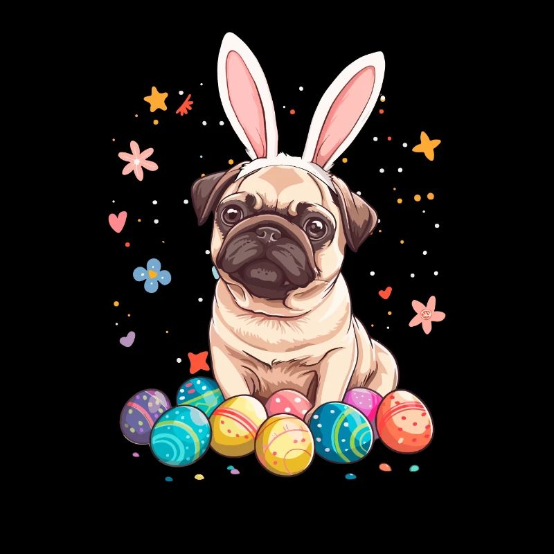 Pug easter eggs Hunting easter day