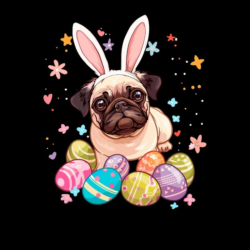 Pug easter eggs Hunting easter day