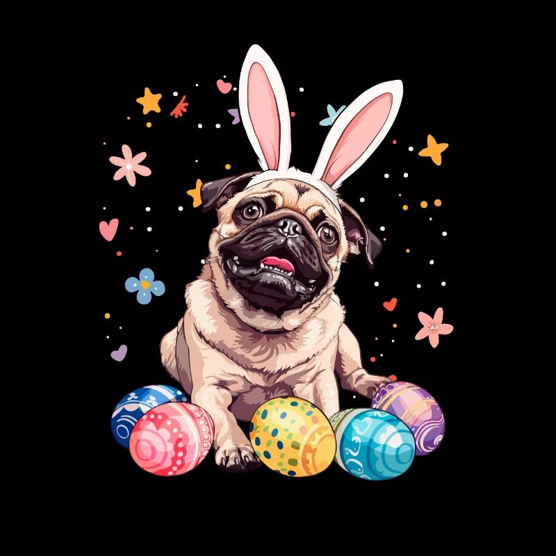 Pug easter eggs Hunting easter day