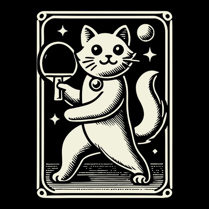 Cute Cat Playing Table Tennis Artfully