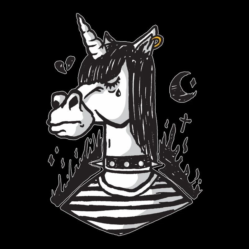 Emo Gothic Licorne mythique noir