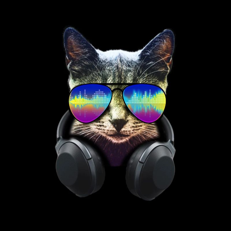Chat avec casque et lunettes de soleil cool