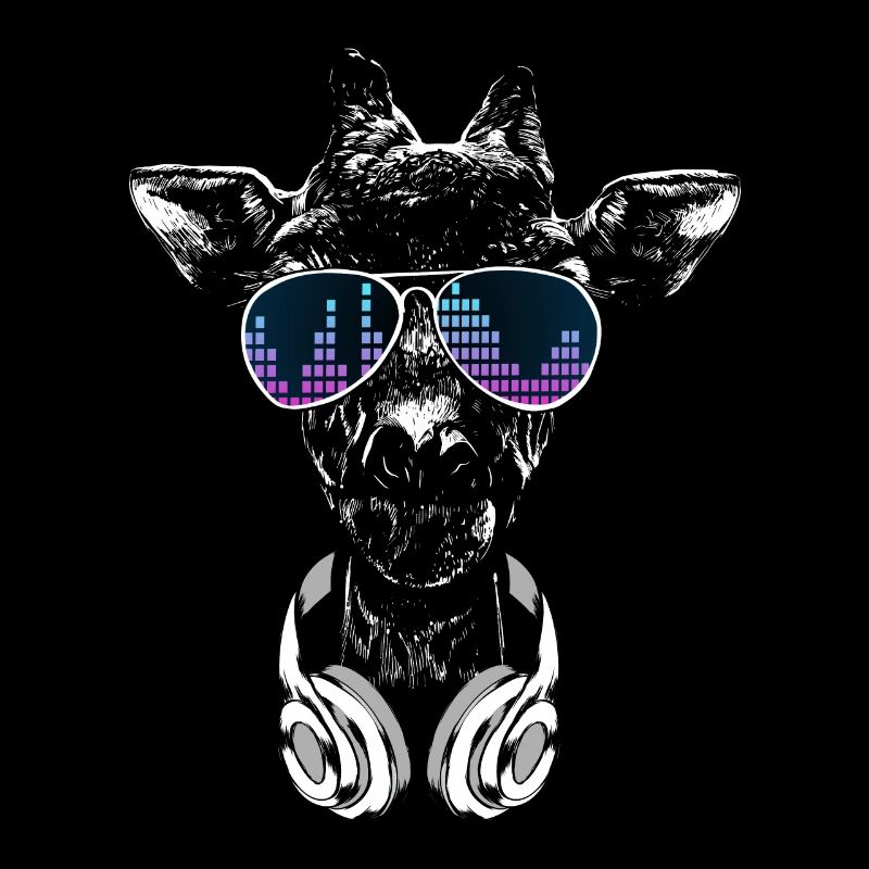 Giraffe mit Kopfhörer und cooler Sonnen Brille