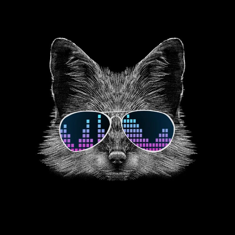 Fox avec écouteurs et lunettes d’égaliseur cool