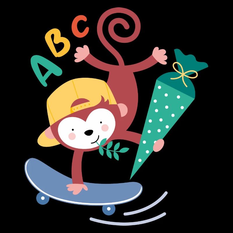 Singe sur planche à roulettes avec cône d’écolier