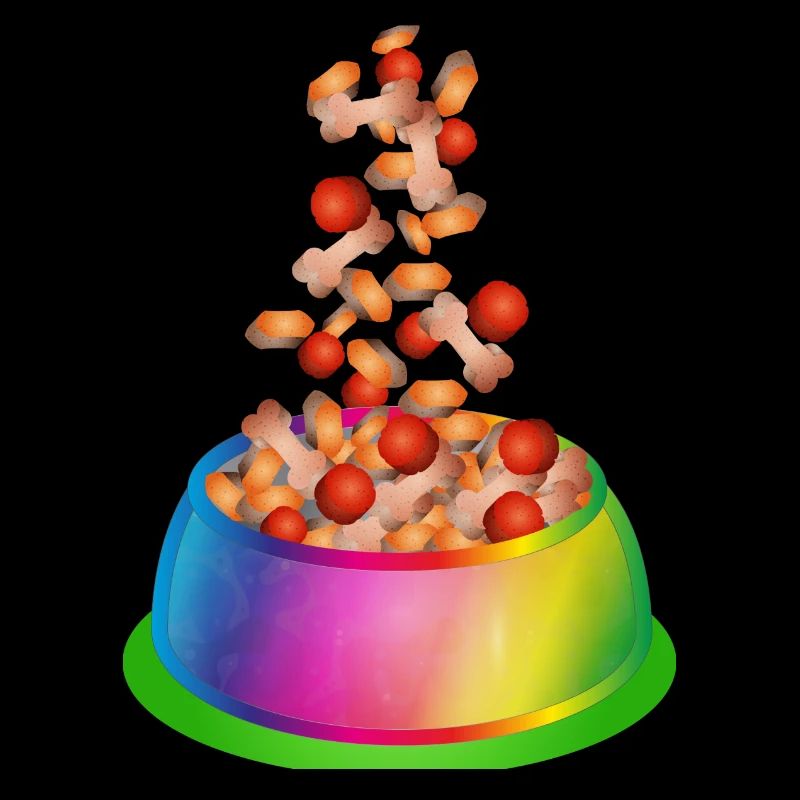 Hundenapf in Regenbogenfarben mit Hundefutter
