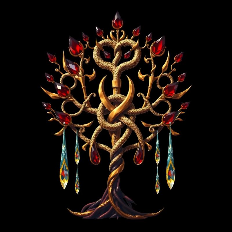 Magical Tree of Life with Red Gems