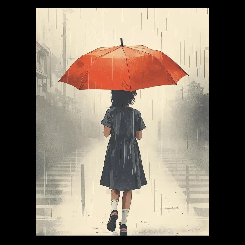 Mädchen Unter Regenschirm Bei Intensivem Regen