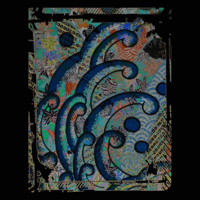 Japanese Great Wave Floral Pattern Collage Art 85