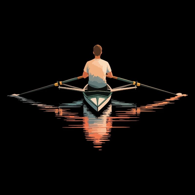 Serene Man Rowing Solo