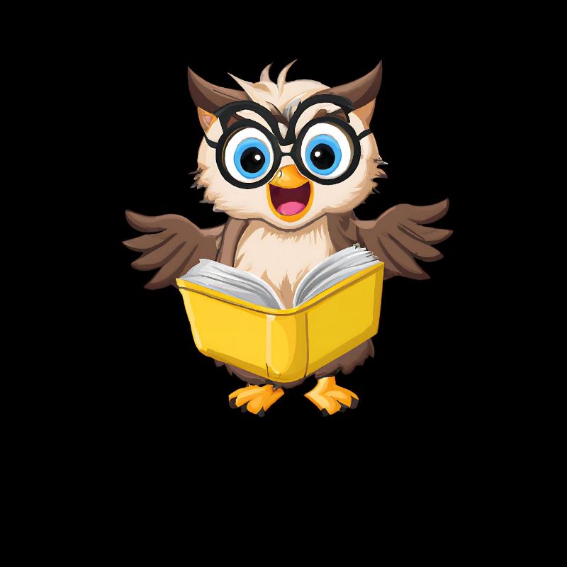 Niedliche Eule mit Nerd-Brille, die ein Buch liest