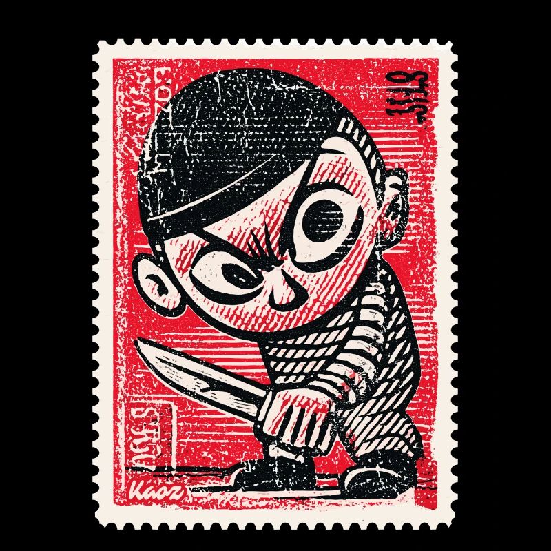 Comic gangster on postage stamp