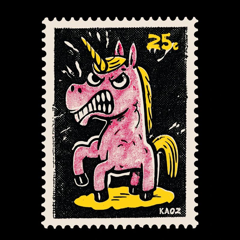 Wütendes Einhorn als Comic-Briefmarke