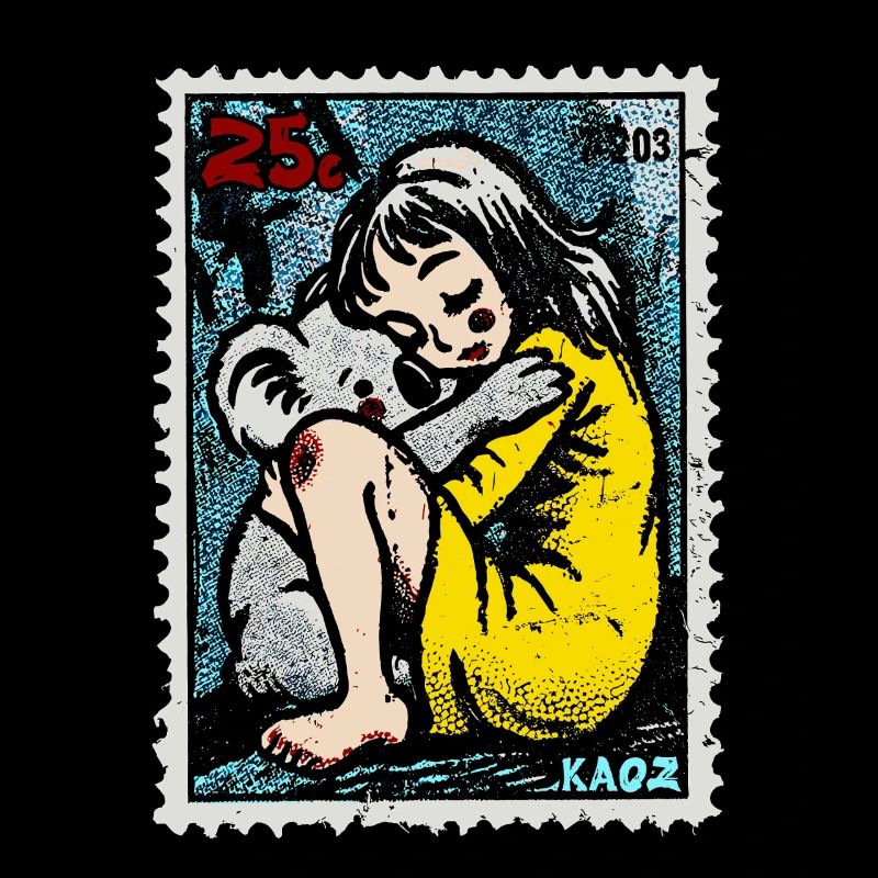 Mädchen mit Koala auf einer Briefmarke