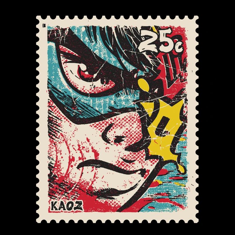 Comic-Held als Retro-Briefmarke