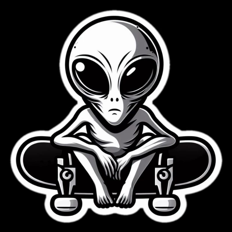 Alien Skater auf Skateboard