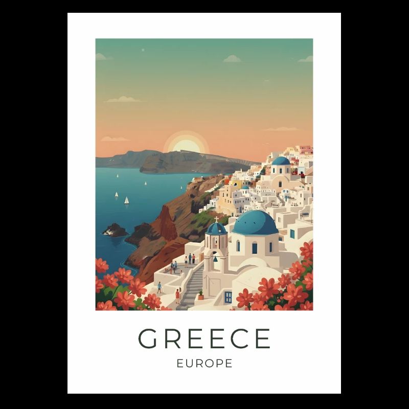 Vue côtière du coucher de soleil de Santorin