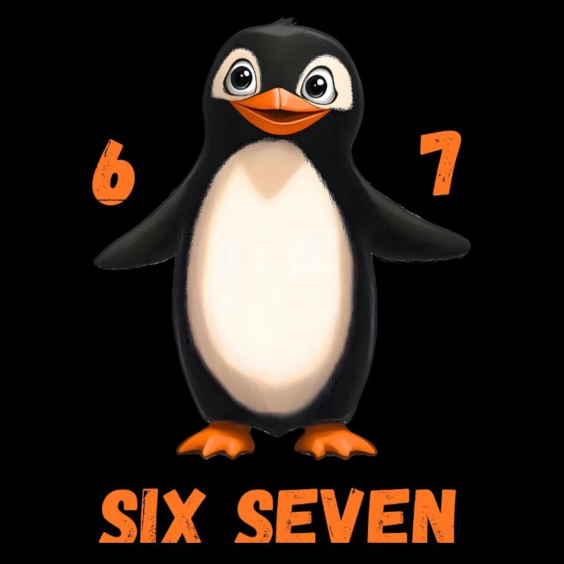 Six Seven 67 Penguin Funny Meme Design