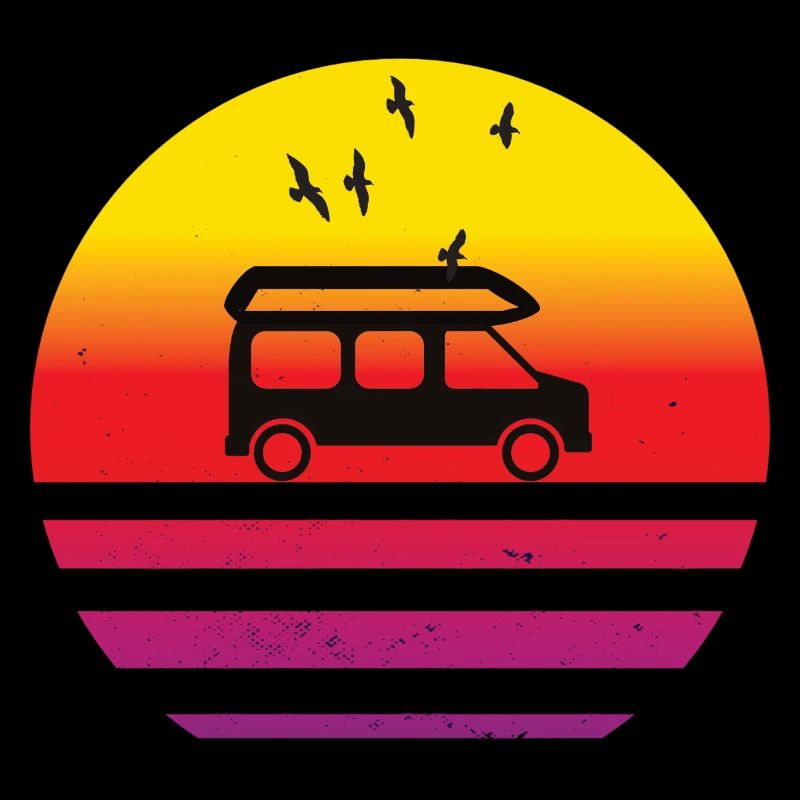 Camper Van Retro Sunset Vintage Campervan