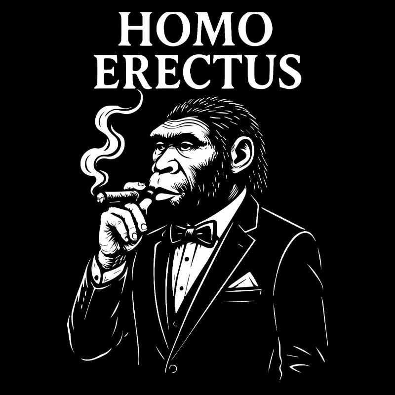 Elegant Home Erectus raucht eine Zigarre