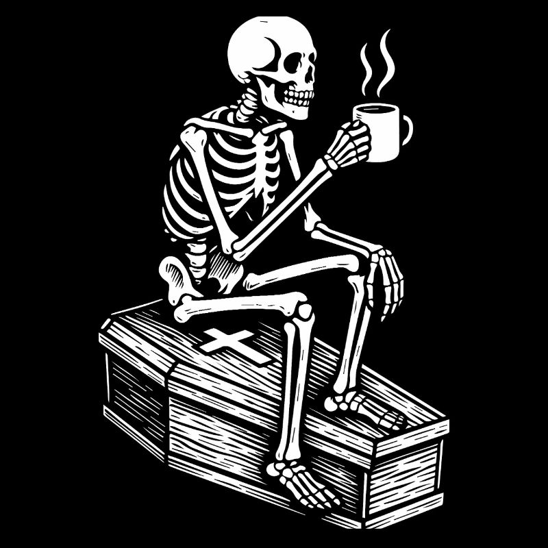 Skeleton drinking espresso