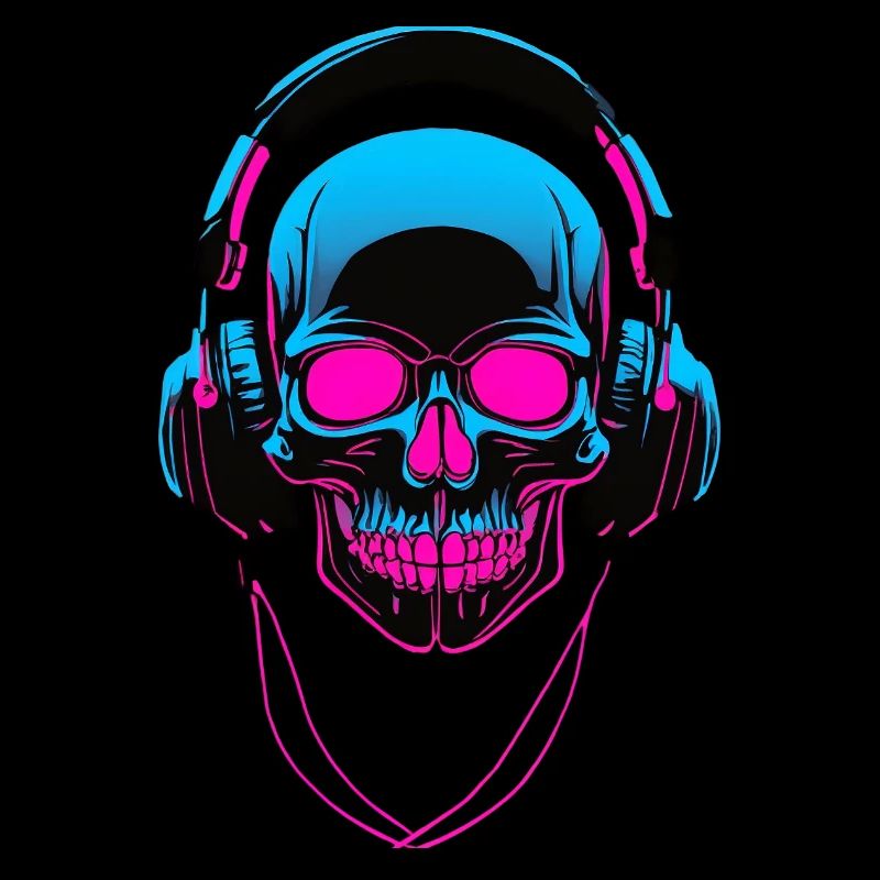 Neon Skull mit Kopfhörern