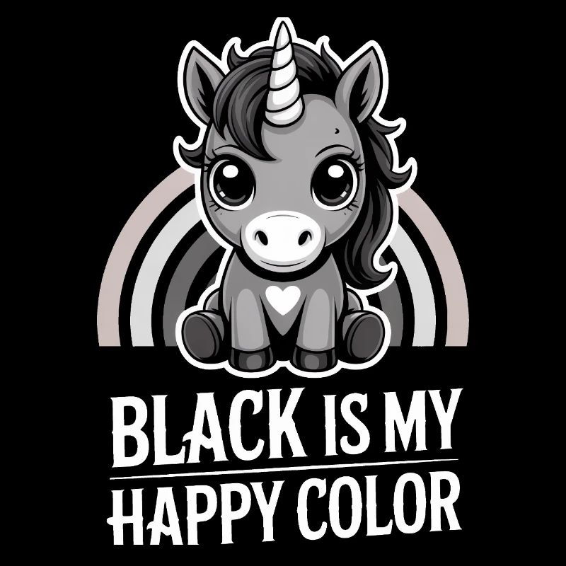 Gris licorne arc-en-ciel : Le noir est ma couleur joyeuse