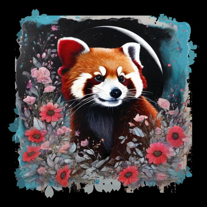 Panda roux, panda, fleurs, peinture