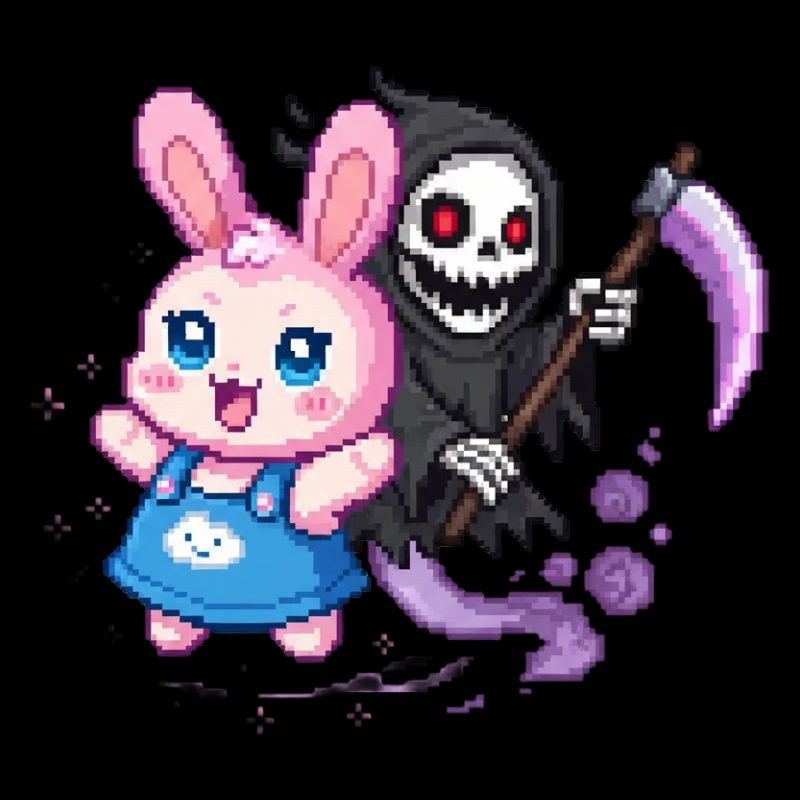  Pastel Goth Hase trifft Sensenmann Pixel Art
