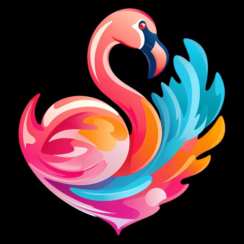 Rainbow flamingo with colorful waves