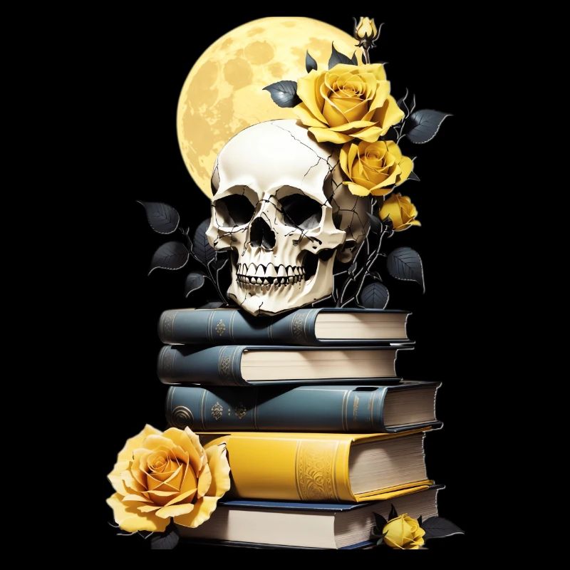 Stack of books with skull
