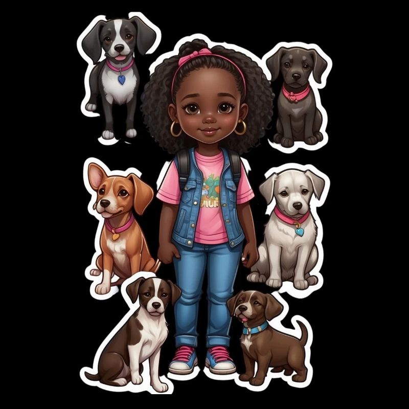 Mädchen mit Hundegruppe Motiv