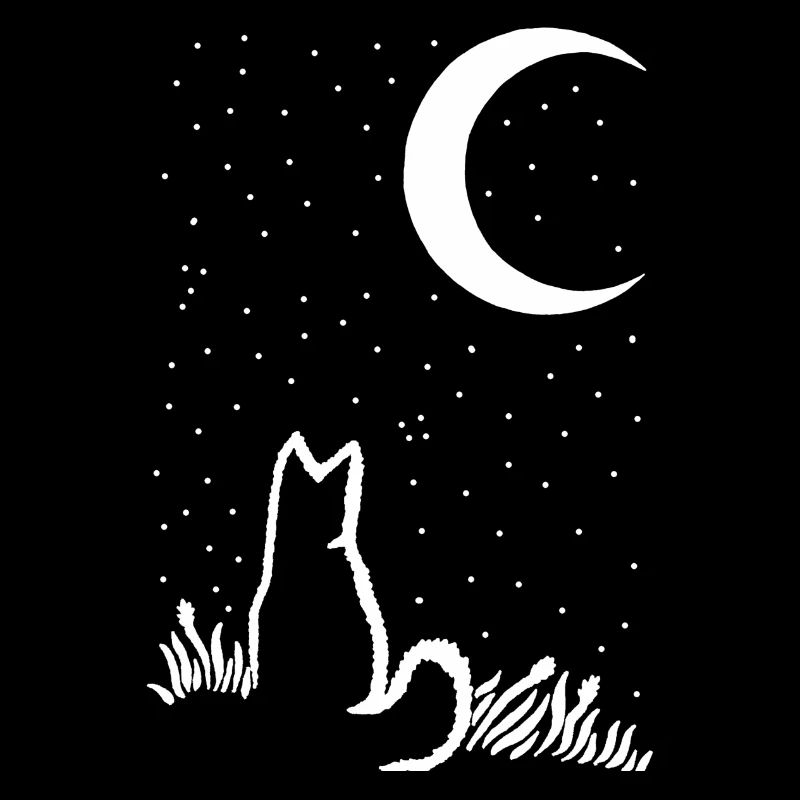 Un chat sous la lune et les étoiles